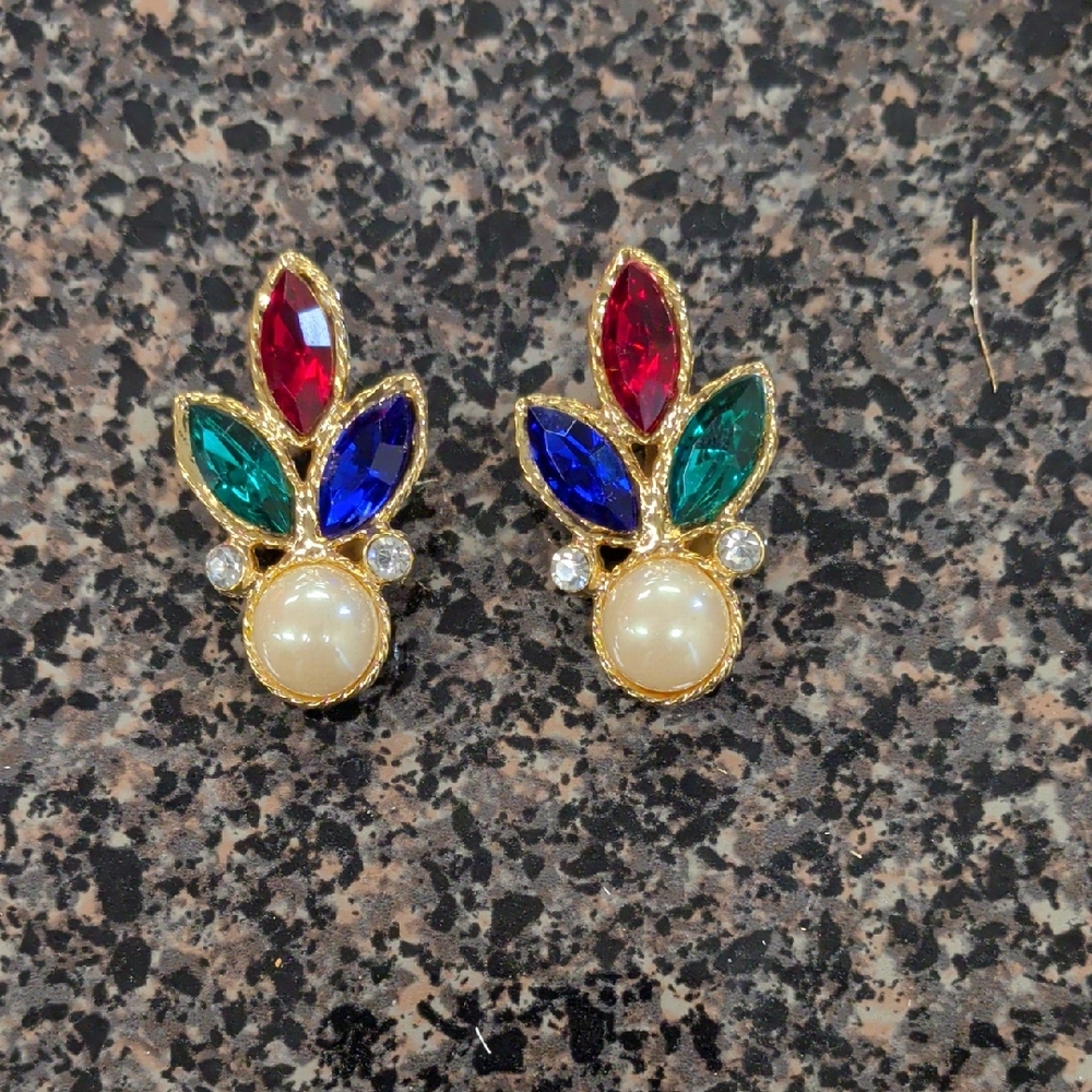 Vibrant Gemstone Clip On Earrings with Gold Finish